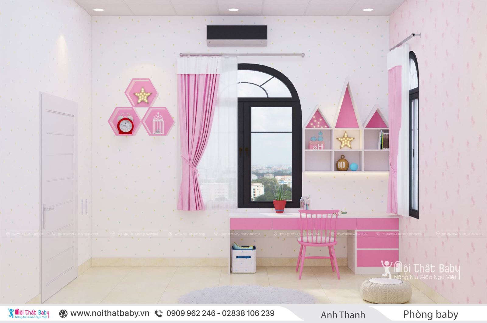 Thiết kế giường tầng cho bé gái màu hồng dễ thương